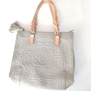 Brighton Embossed Gray Pebble Leather Tote Bag
